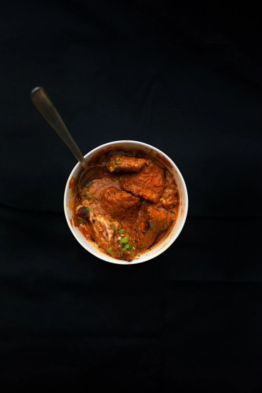 A rich, slow-cooked chicken curry in a bowl